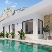 Villa de 3 dormitorios en una planta con piscina privada y sótano a la venta en Finestrat